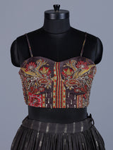 Brown silk long jacket style lehenga choli