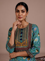 Green printed muslin silk pant suit