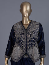 Navy blue premium satin silk indo western suit