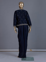Navy blue premium satin silk indo western suit