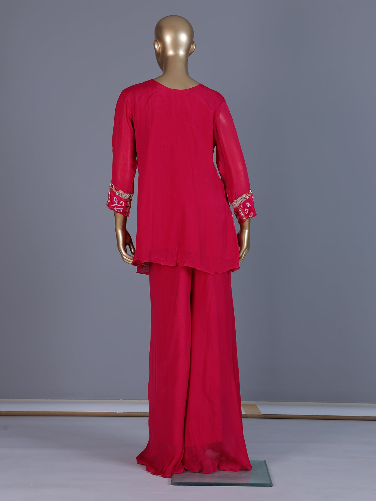 Rani pink printed georgette palazzo suit