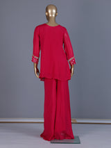 Rani pink printed georgette palazzo suit