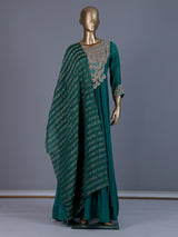Green embroidered modal satin floor length