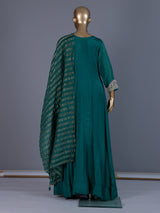 Green embroidered modal satin floor length