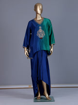 Blue Mughal inspired indo western dhoti suit
