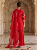 Red premium cotton silk sharara suit