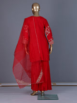Red premium cotton silk sharara suit
