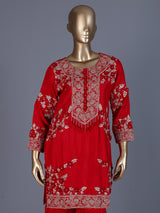 Red premium cotton silk sharara suit