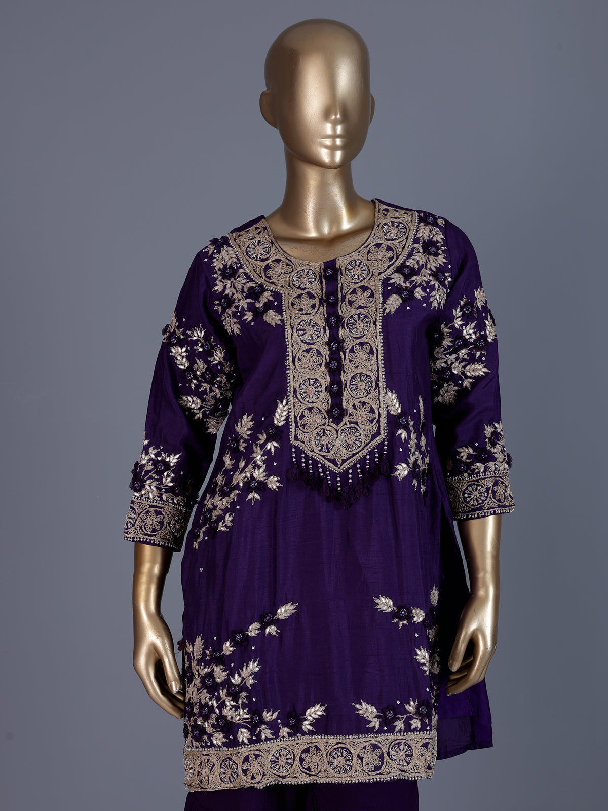 Purple designer cotton silk sharara suit