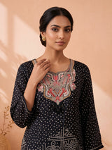 Black bandhani printed muslin silk pant suit