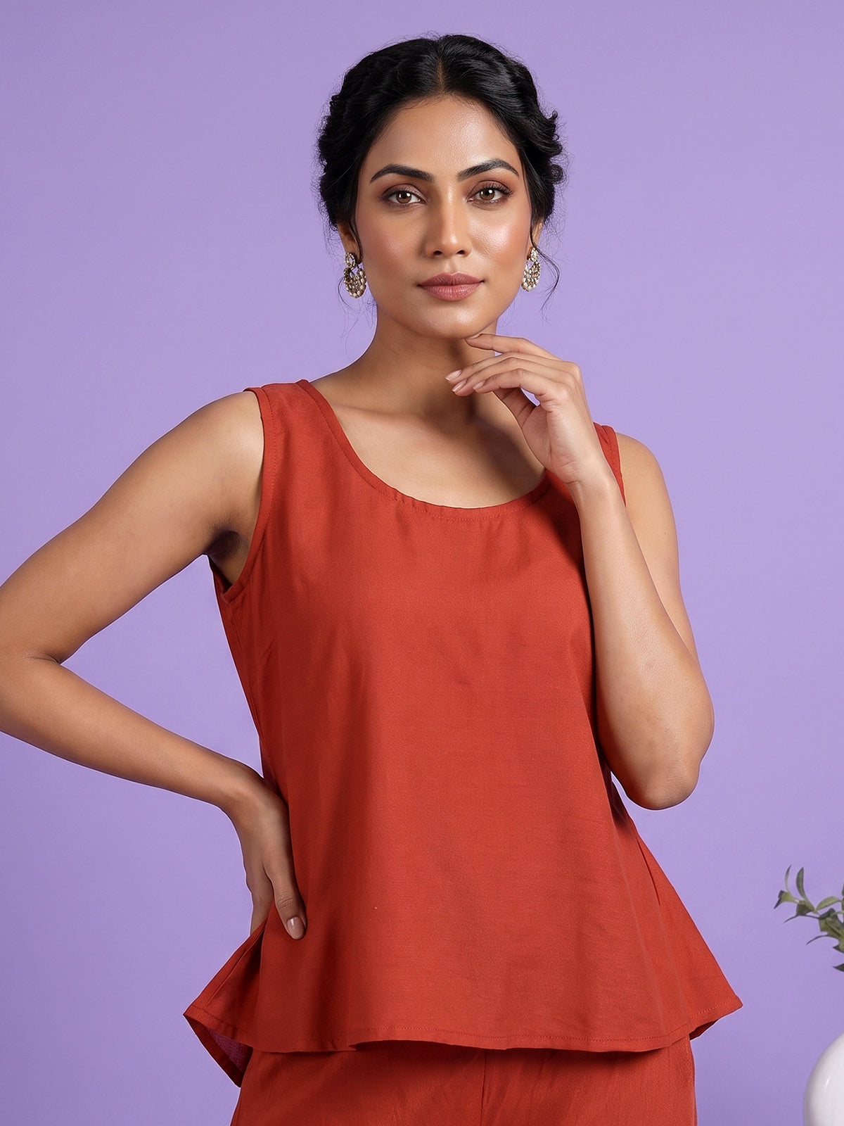 Rust orange designer silk sharara suit