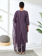 Dusty purple embroidered chanderi silk pant suit