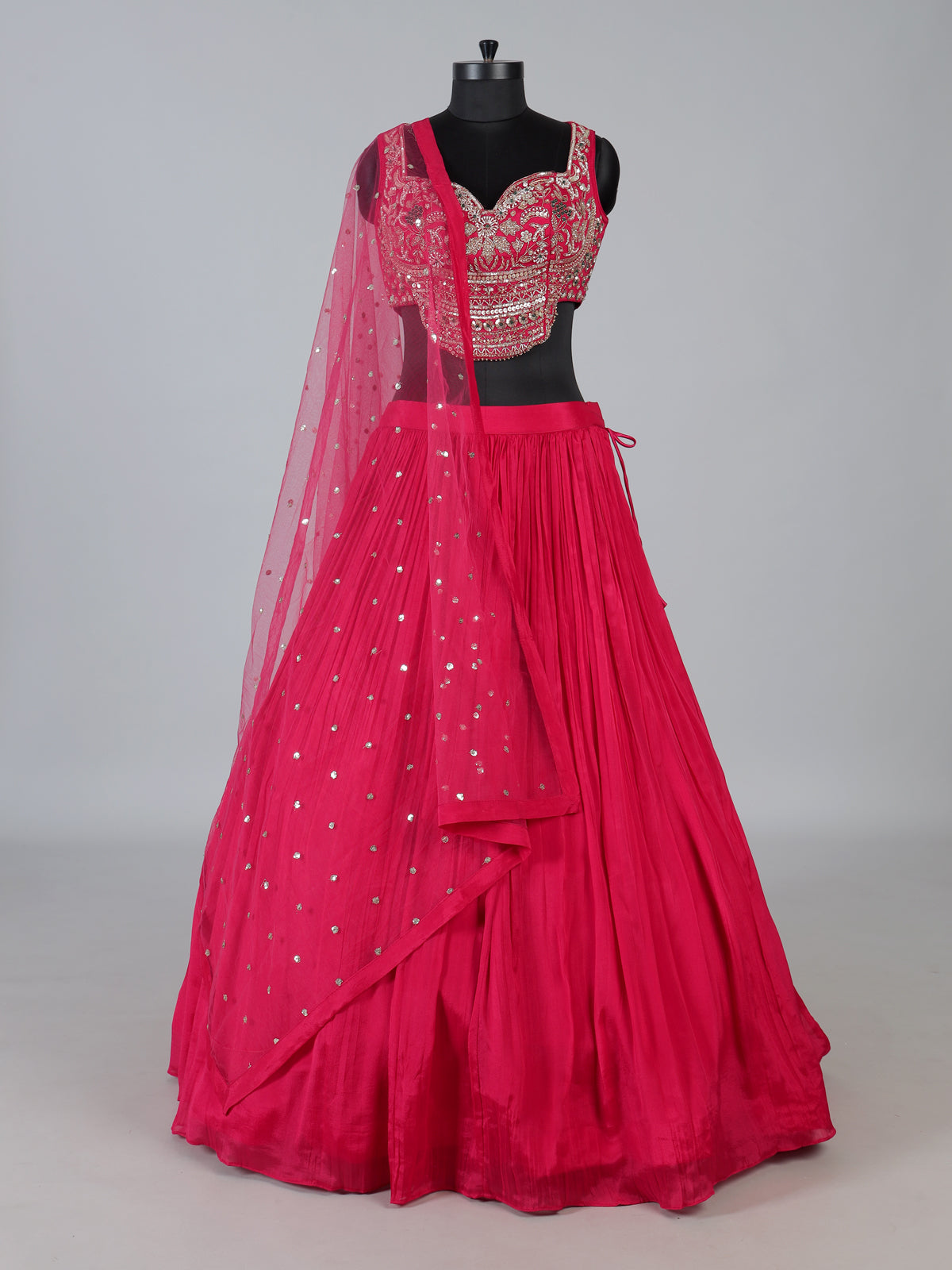 Red silk designer lehenga choli with festive dupatta elegance