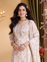 Off white silk straight cut salwar suit