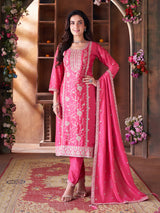 Rani pink silk salwar suit in straight cut