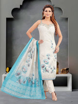 Off white blue floral silk salwar suit