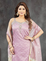 Lilac purple silk straight cut salwar suit