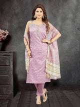 Lilac purple silk straight cut salwar suit