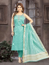 Mint green silk straight cut festive wear salwar suit