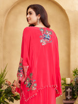Magenta crepe silk designer indowestern suit ensemble