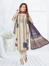 Beige and purple silk printed straight cut salwar suit