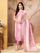 Onion pink floral silk straight cut salwar suit