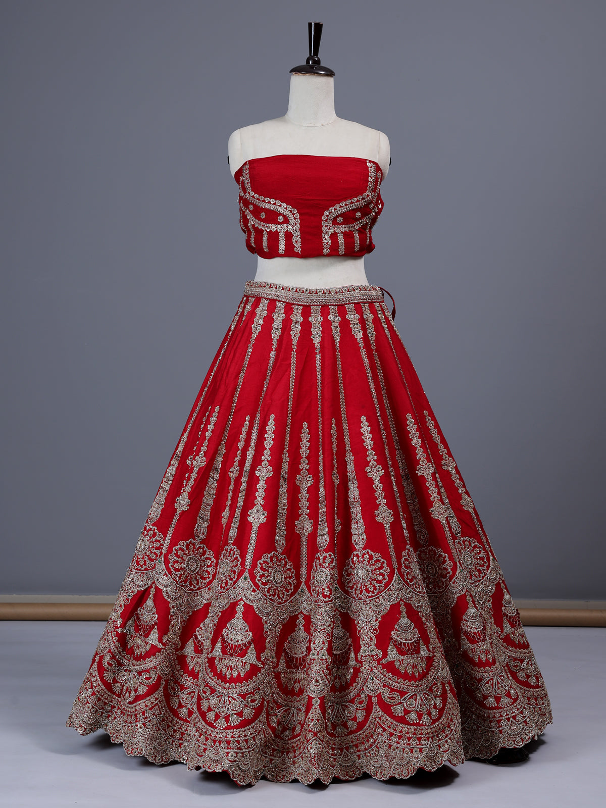 Red raw silk bridal lehenga choli with double bridal dupatta