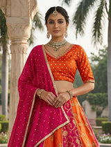 Orange  designer gaji satin lehenga choli