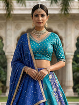 Blue  designer gaji satin lehenga choli