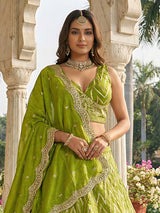 Light green embroidered dola silk lehenga choli