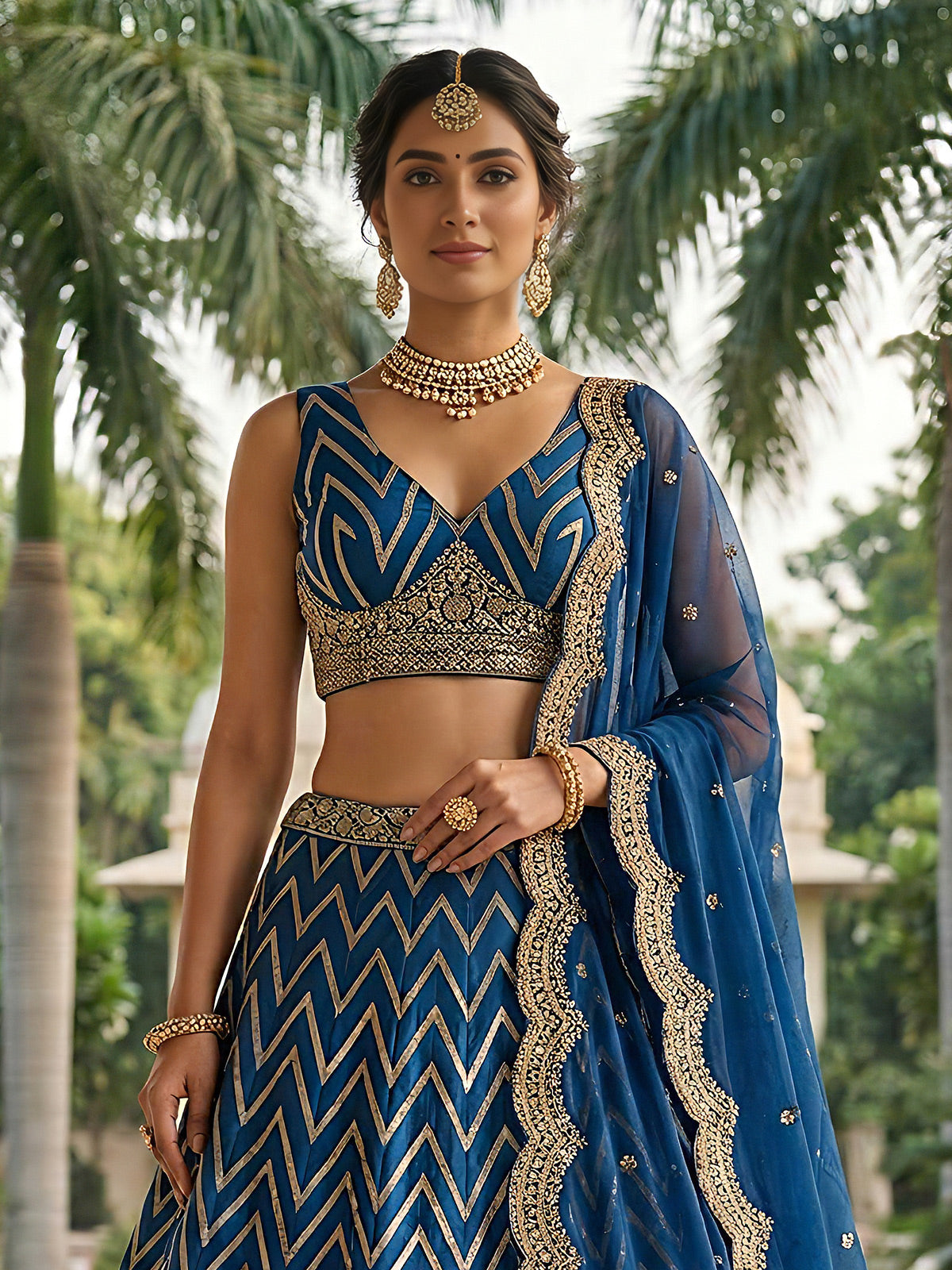 Blue embroidered dola silk lehenga choli with dupatta