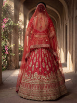 Red royal bridal silk lehenga choli with double dupatta