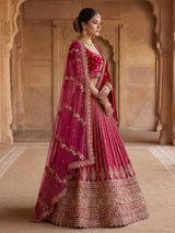 Rani pink silk bridal unstitched lehenga choli collection