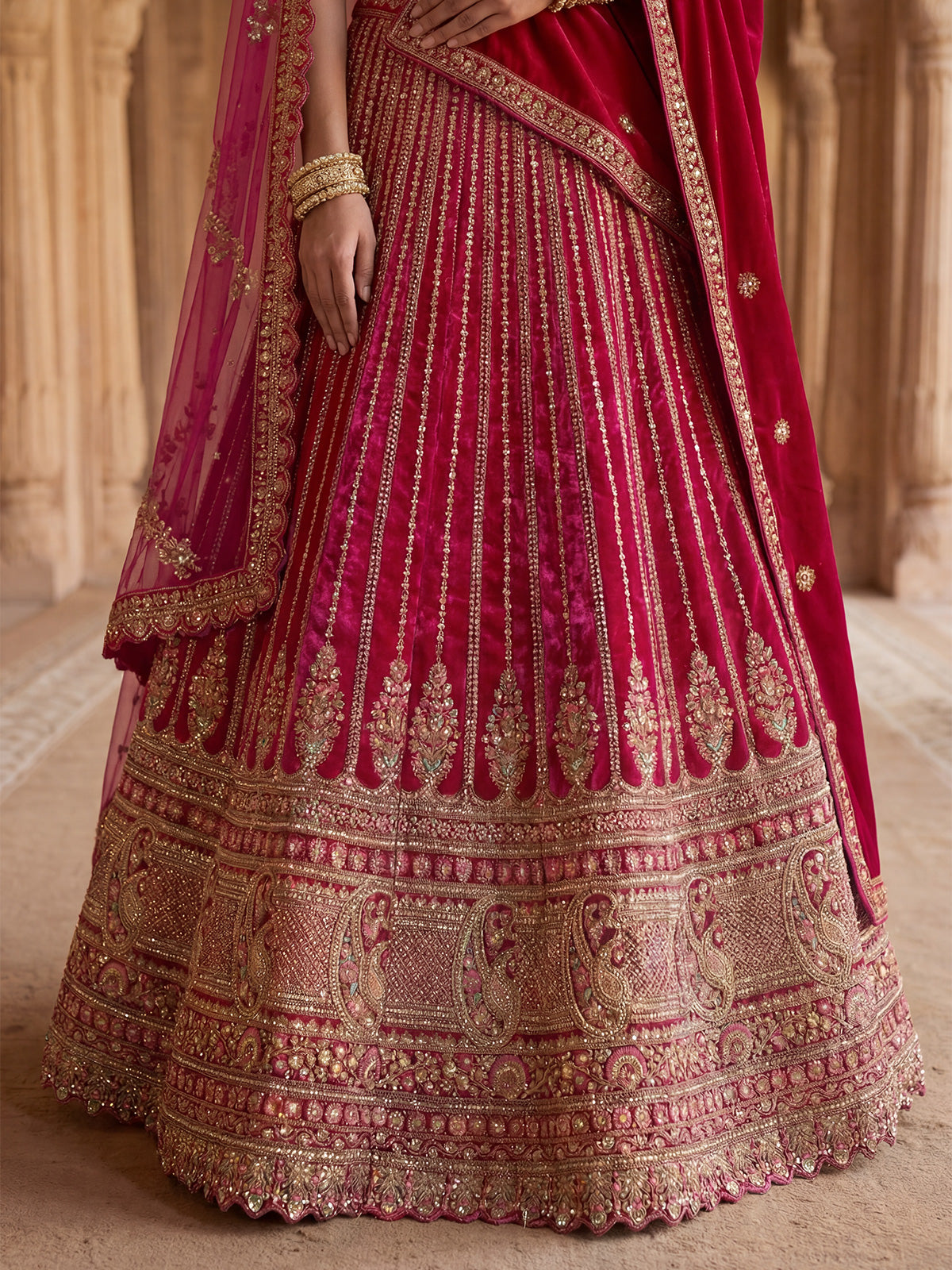 Rani pink silk bridal unstitched lehenga choli collection