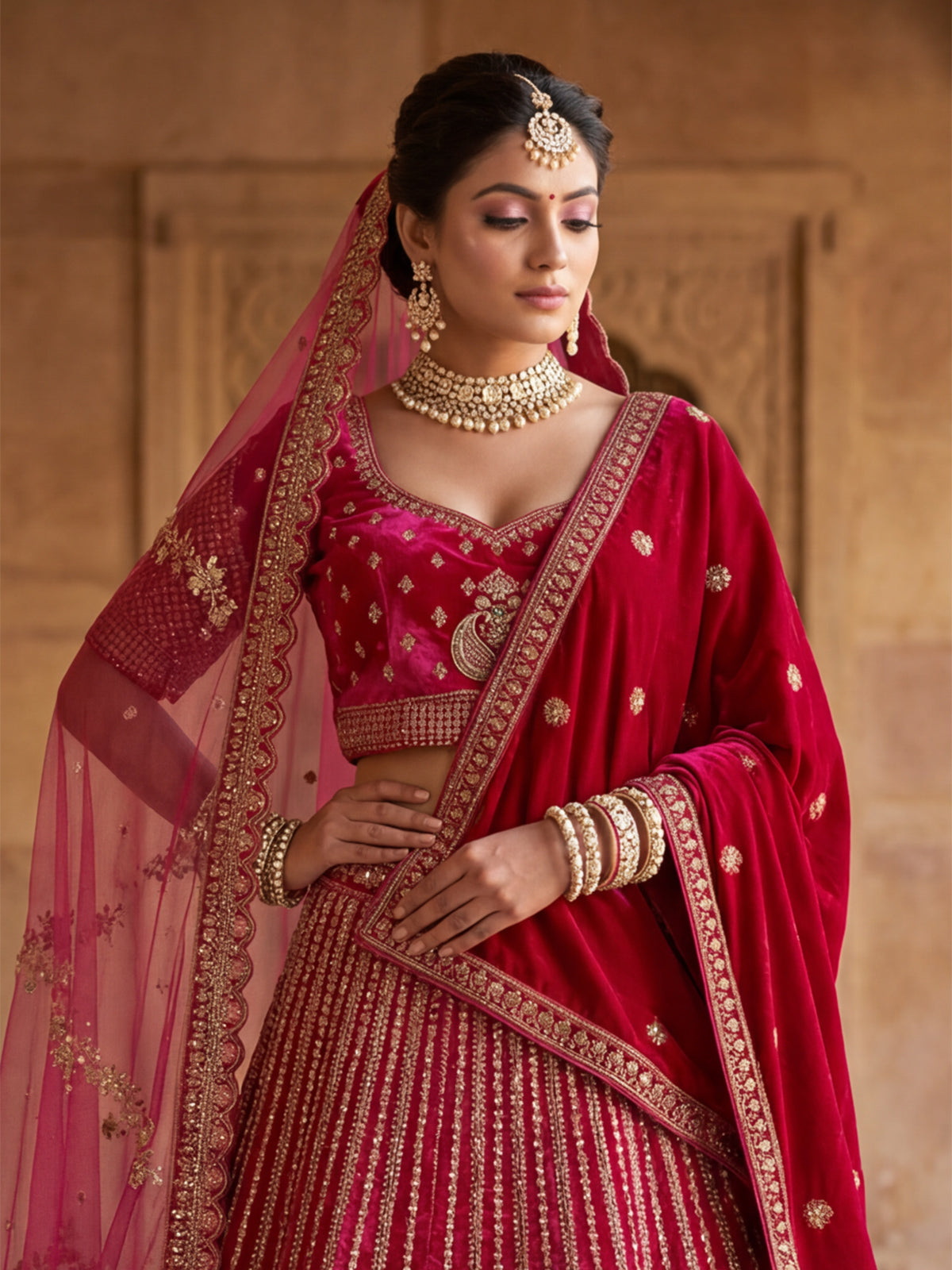 Rani pink silk bridal unstitched lehenga choli collection