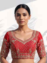 Red raw silk handcrafted bridal lehenga choli elegance