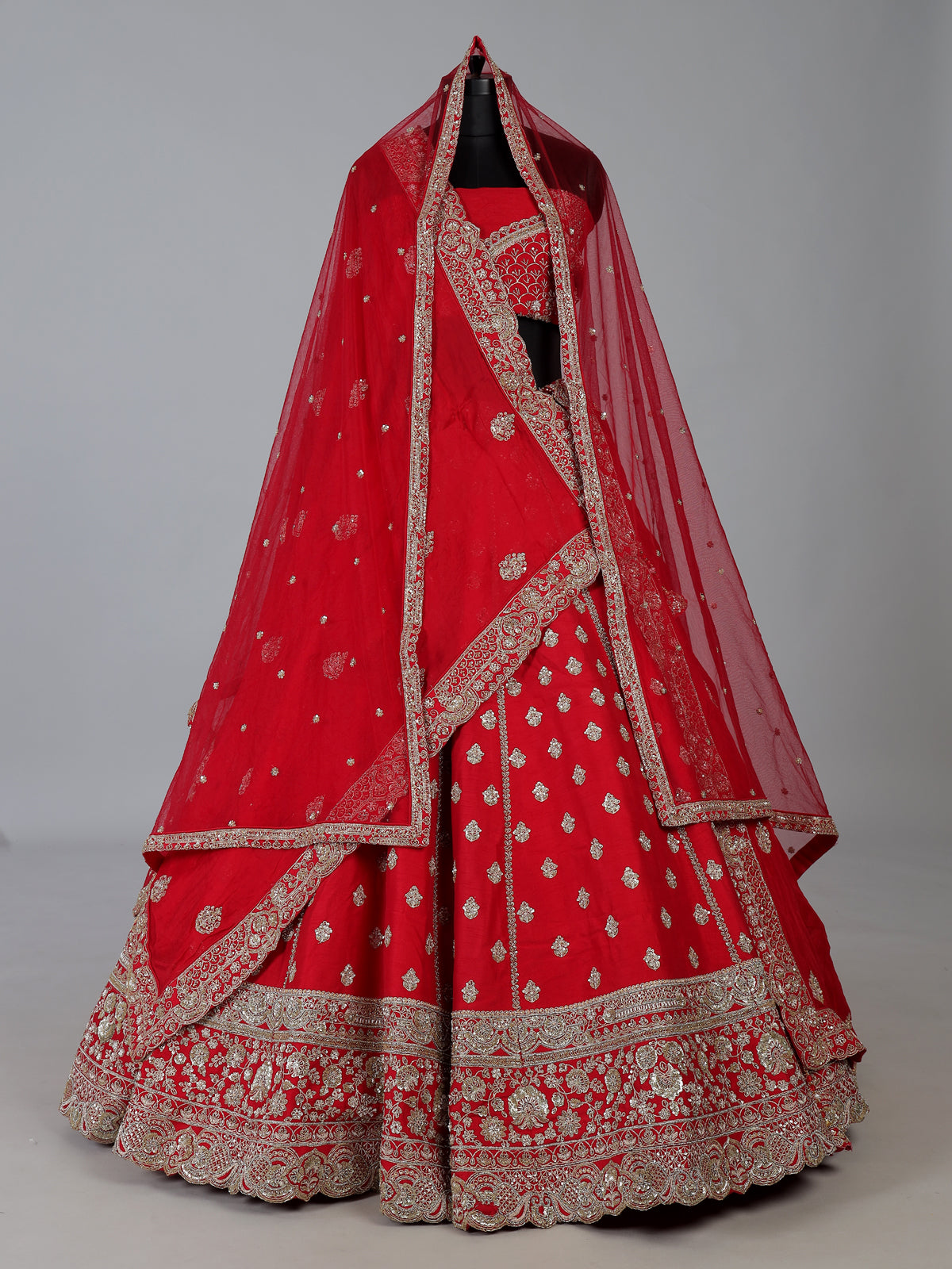 Red raw silk handcrafted bridal lehenga choli elegance