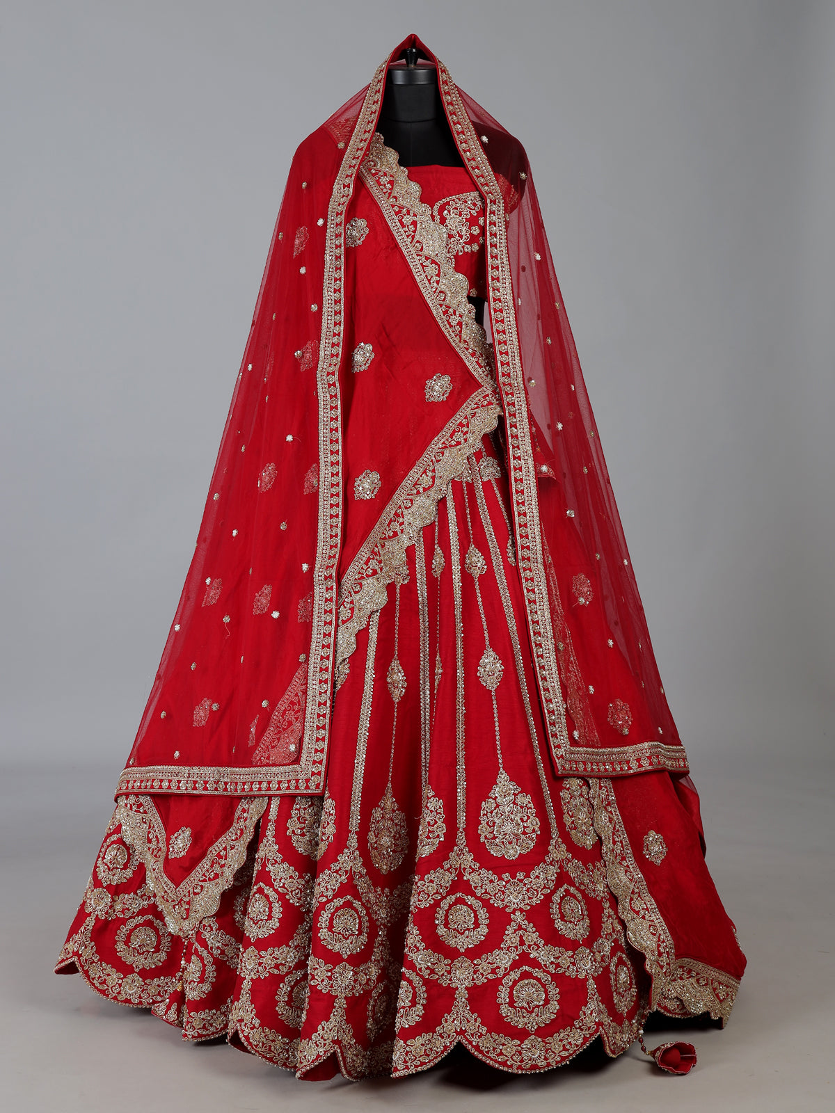 Red raw silk sequins bridal lehenga choli set