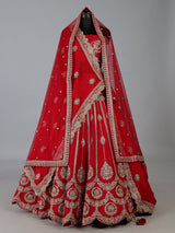 Red raw silk sequins bridal lehenga choli set