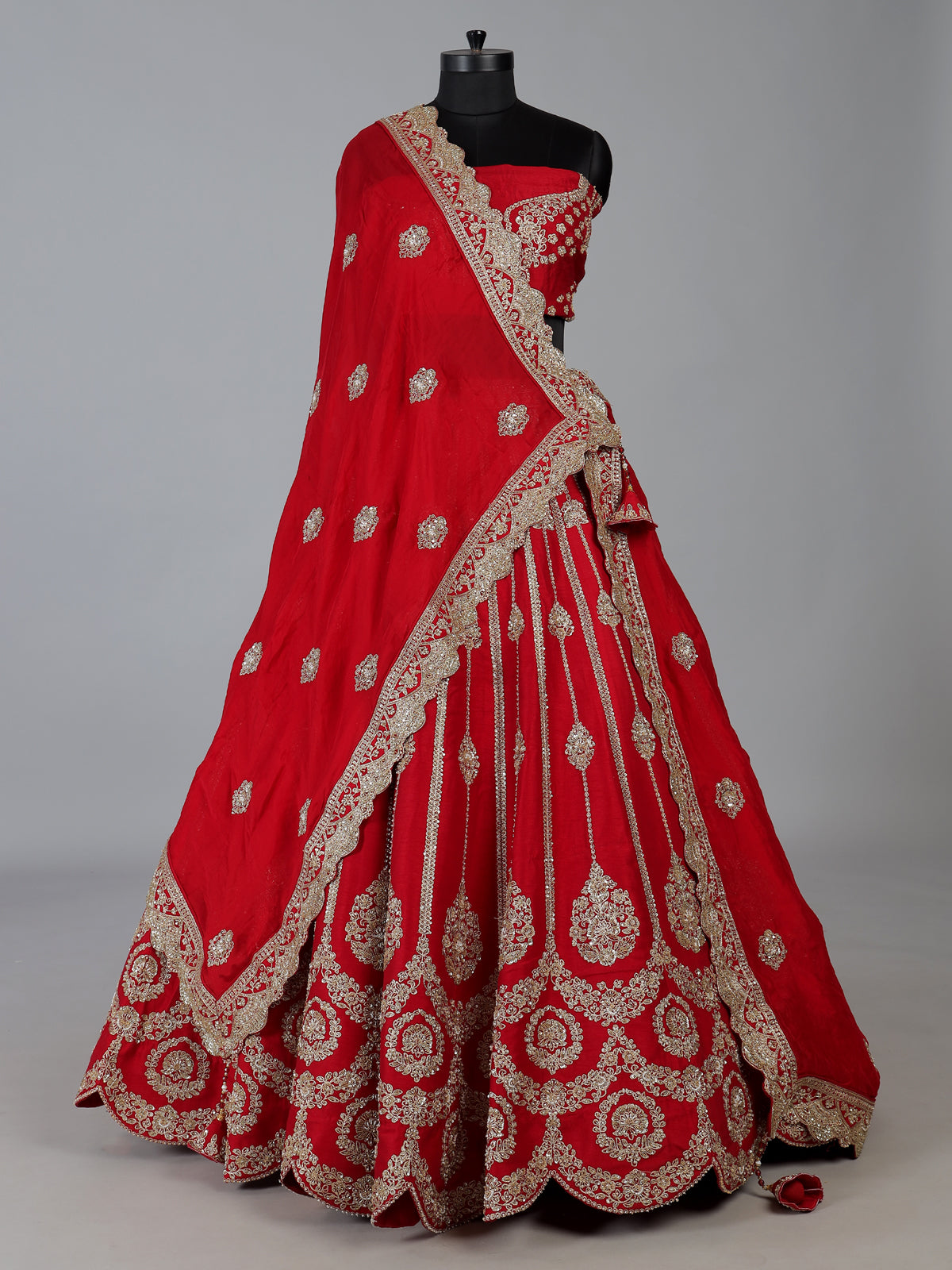 Red raw silk sequins bridal lehenga choli set