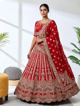 Red raw silk lehenga choli for bride