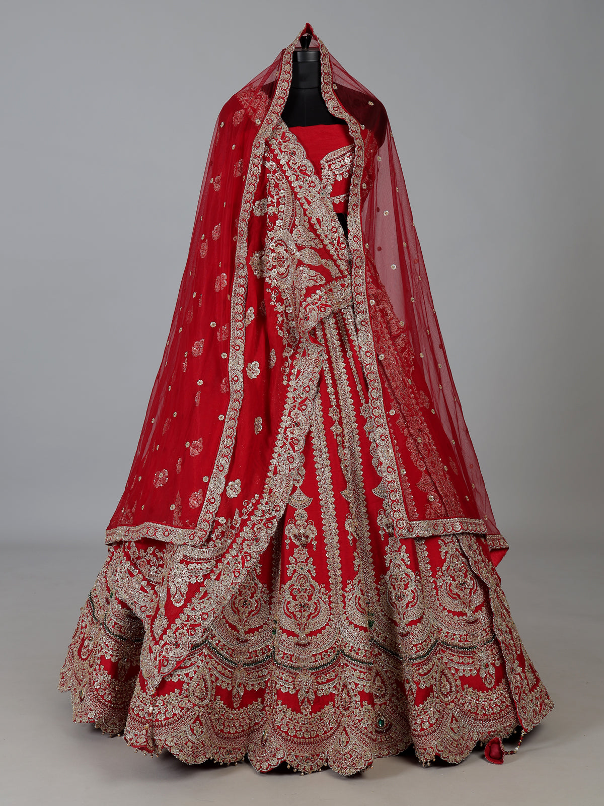 Red raw silk lehenga choli for bride