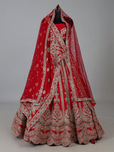 Red raw silk lehenga choli for bride