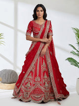 Red raw silk lehenga choli with diamond work