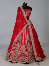 Red raw silk lehenga choli with diamond work