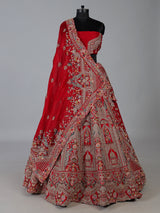 Red raw silk embroidered bridal lehenga choli set