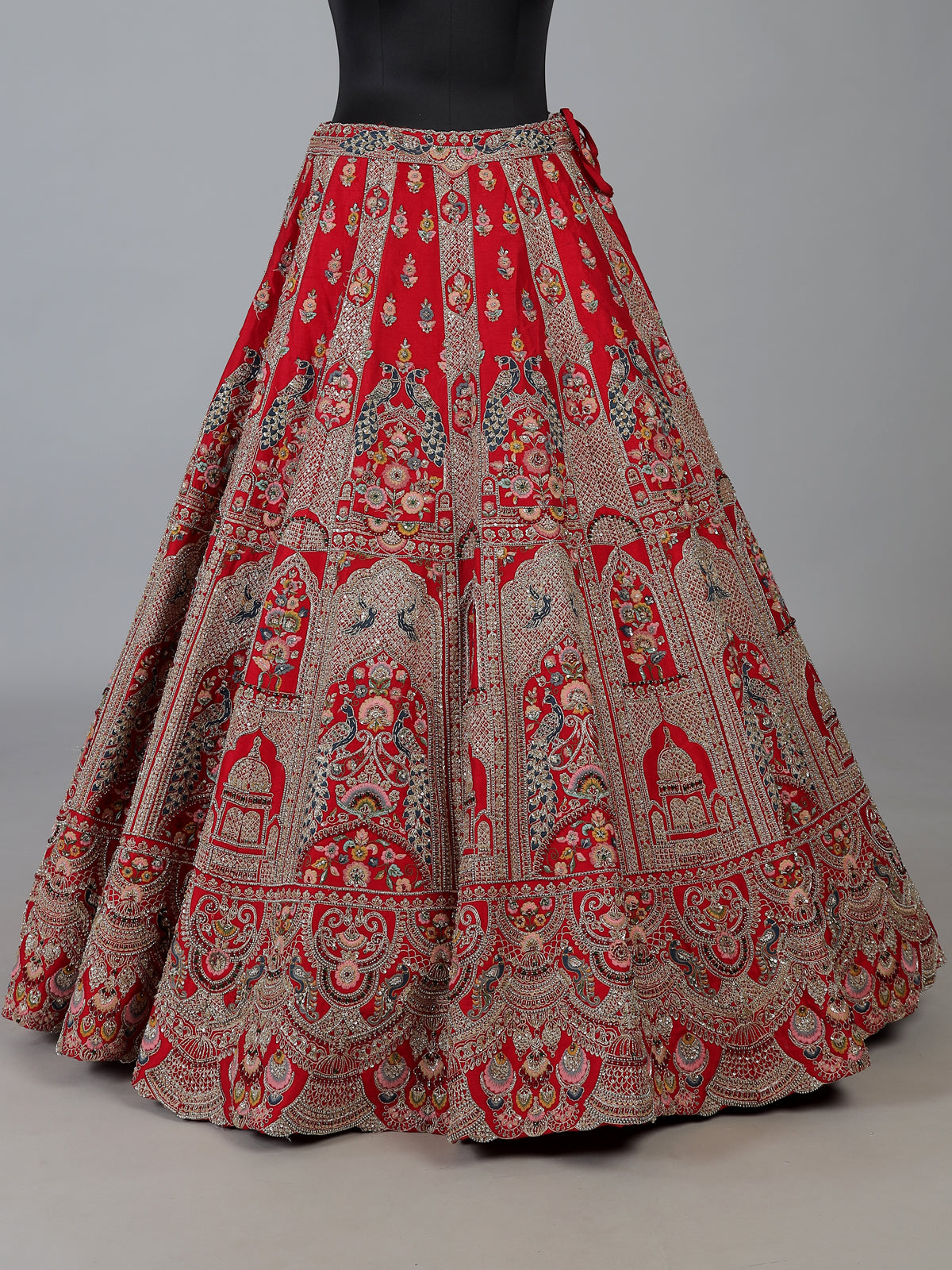 Red raw silk embroidered bridal lehenga choli set