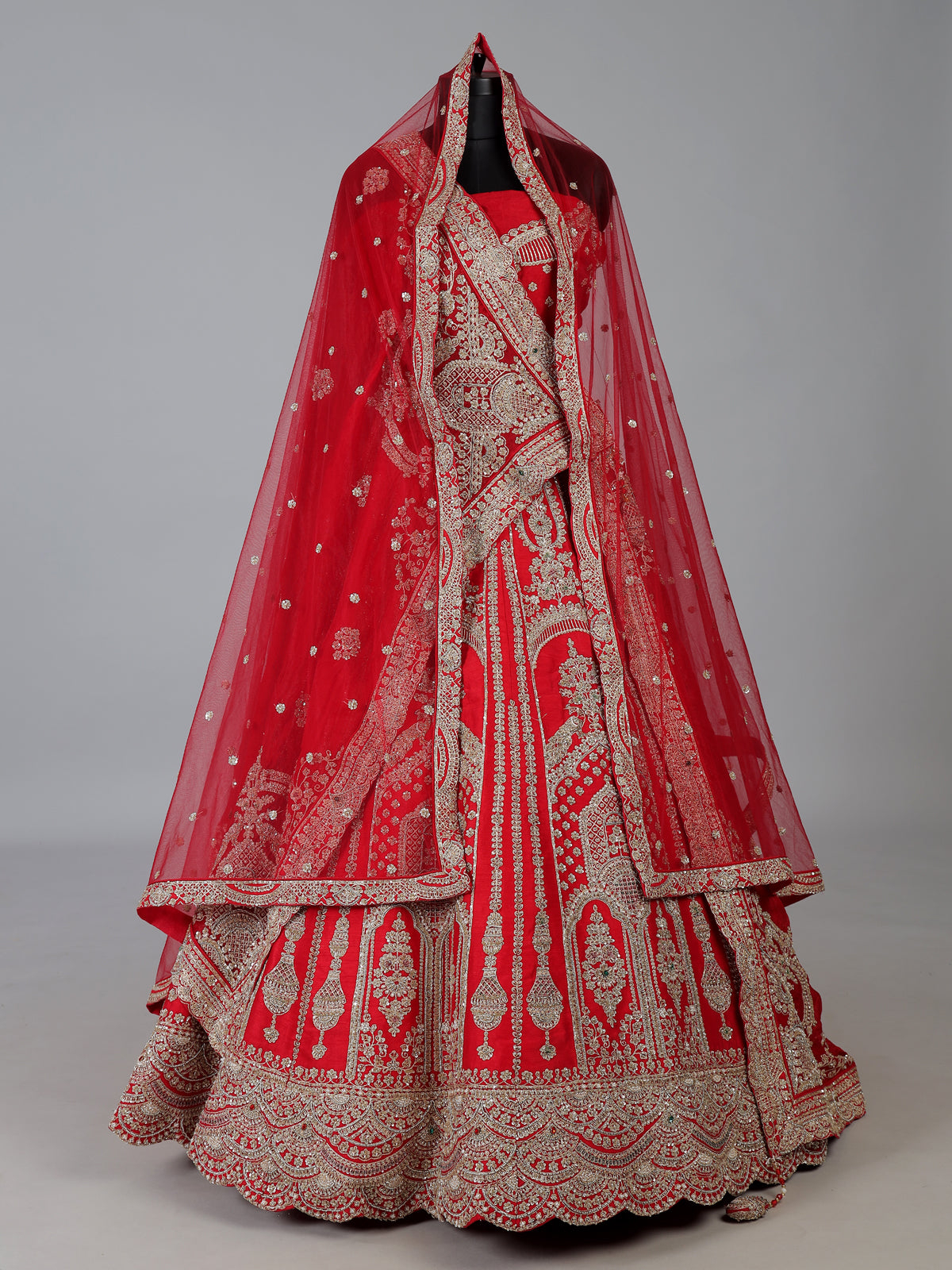 Red raw silk designer bridal lehenga choli elegance
