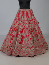 Red raw silk bridal lehenga choli with zardosi