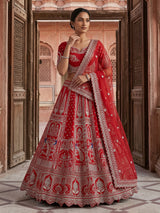 Red elegant banarasi silk lehenga choli with dupatta
